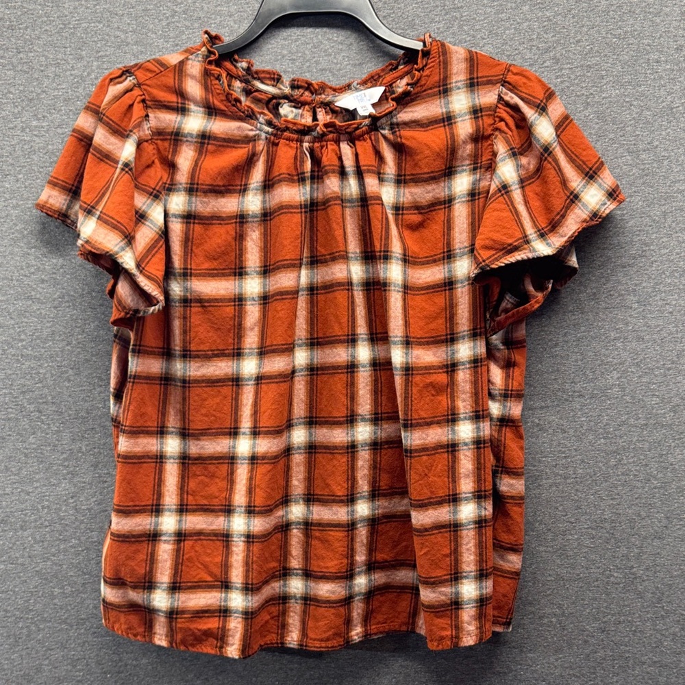 Women’s XXL Orange Plaid Short Sleeve Top